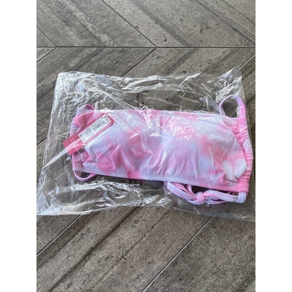 Juniors Ribbed Apron Bralette Bikini Top Xhilaration Pink White M 4-6 Tie Dye
